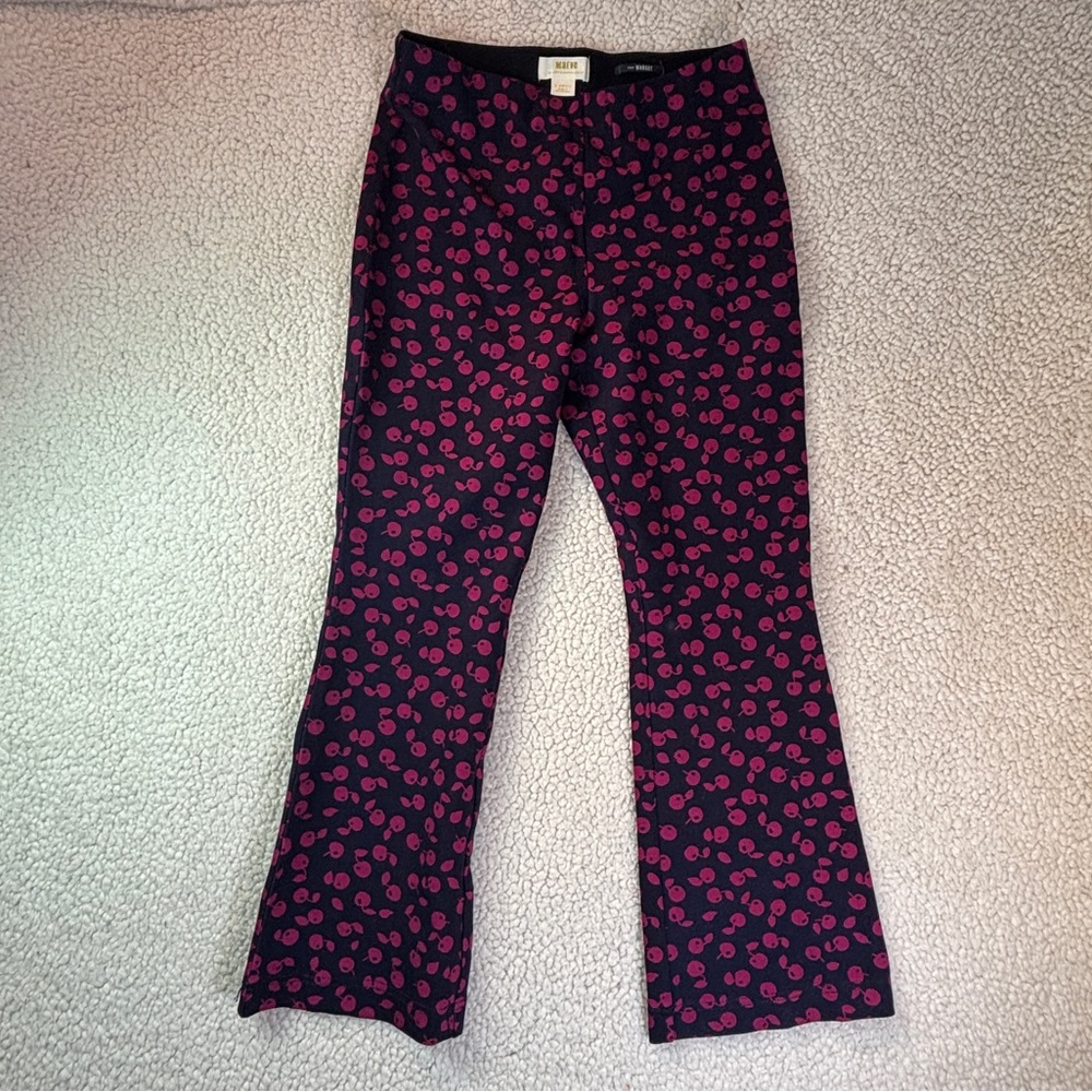 Maeve by Anthropologie “The Margot” Cherry Print Flare Pants Women’s XS Festive